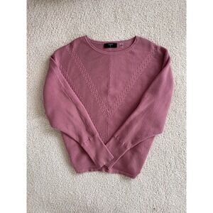 Tahari Mauve Pink Knit Sweater Medium M Chevron Cable Knit Cozy